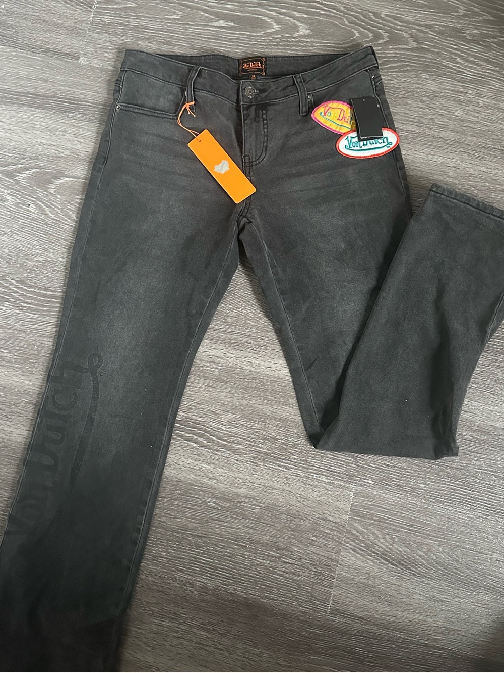 Von Dutch Low Rise Bootcut Charcoal Jeans with Patch Detail